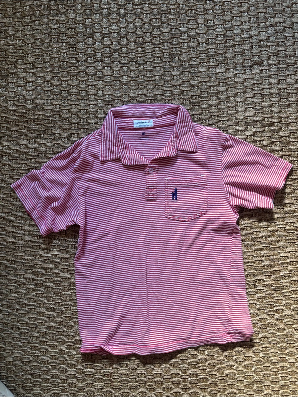 johnnie-O Red and White Striped Polo Shirt